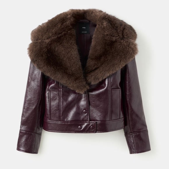 Mango Jackets & Blazers - Mango faux-leather with faux fur collar coat